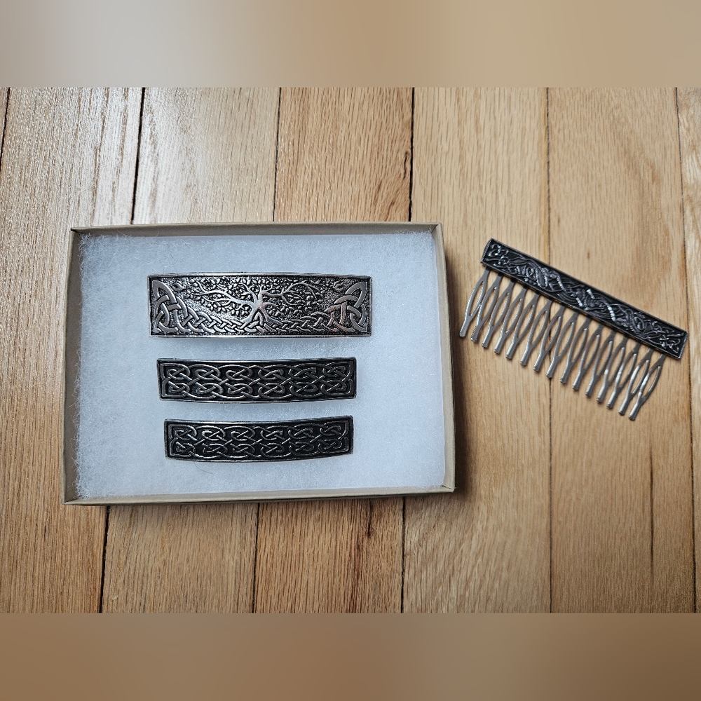 Silver Celtic Hair Accessories Set